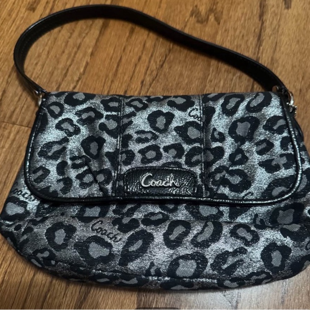 Coach Metallic Black and Gray Leopard Shoulder Bag
